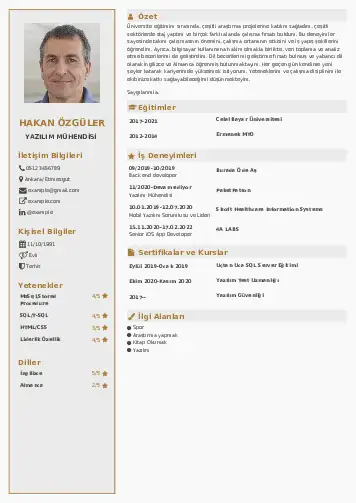 Yazılım Mühendisi Cv Örnekleri cv indir